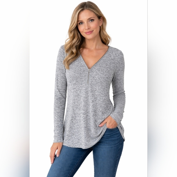 Andrea Jovine Sweaters - Workshop Andrea Jovine Grey Space Dye 1/4 Zip Pullover Top M